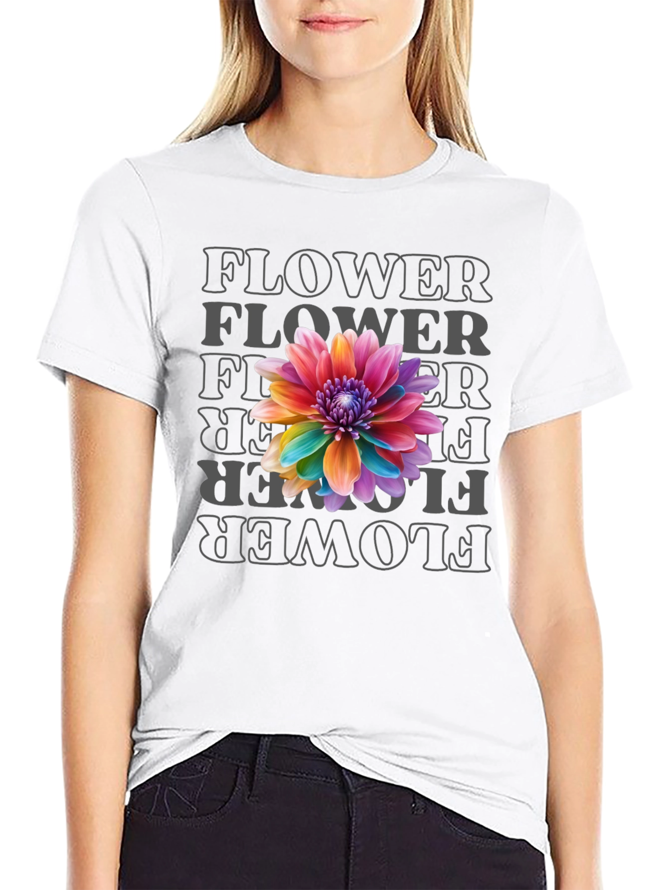 Rainbow Flower Graphic Print T-Shirt