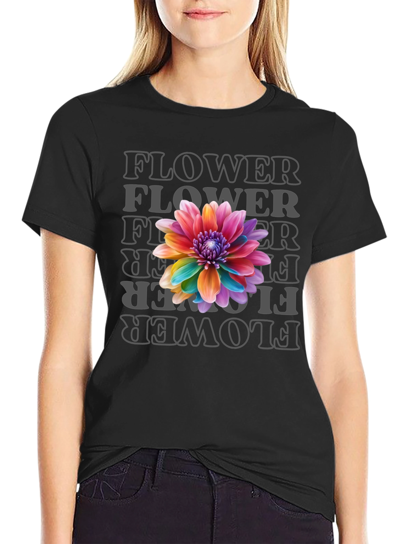 Rainbow Flower Graphic Print T-Shirt