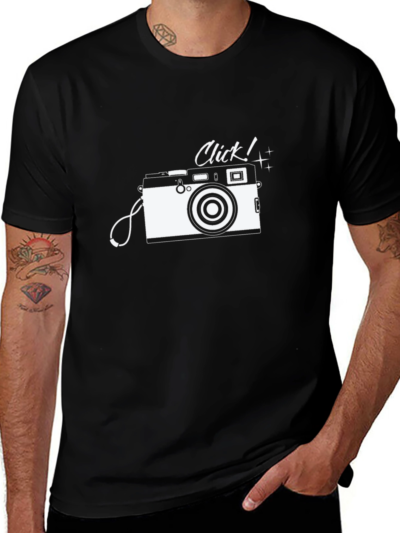 Retro Camera Click Graphic Tee - Black