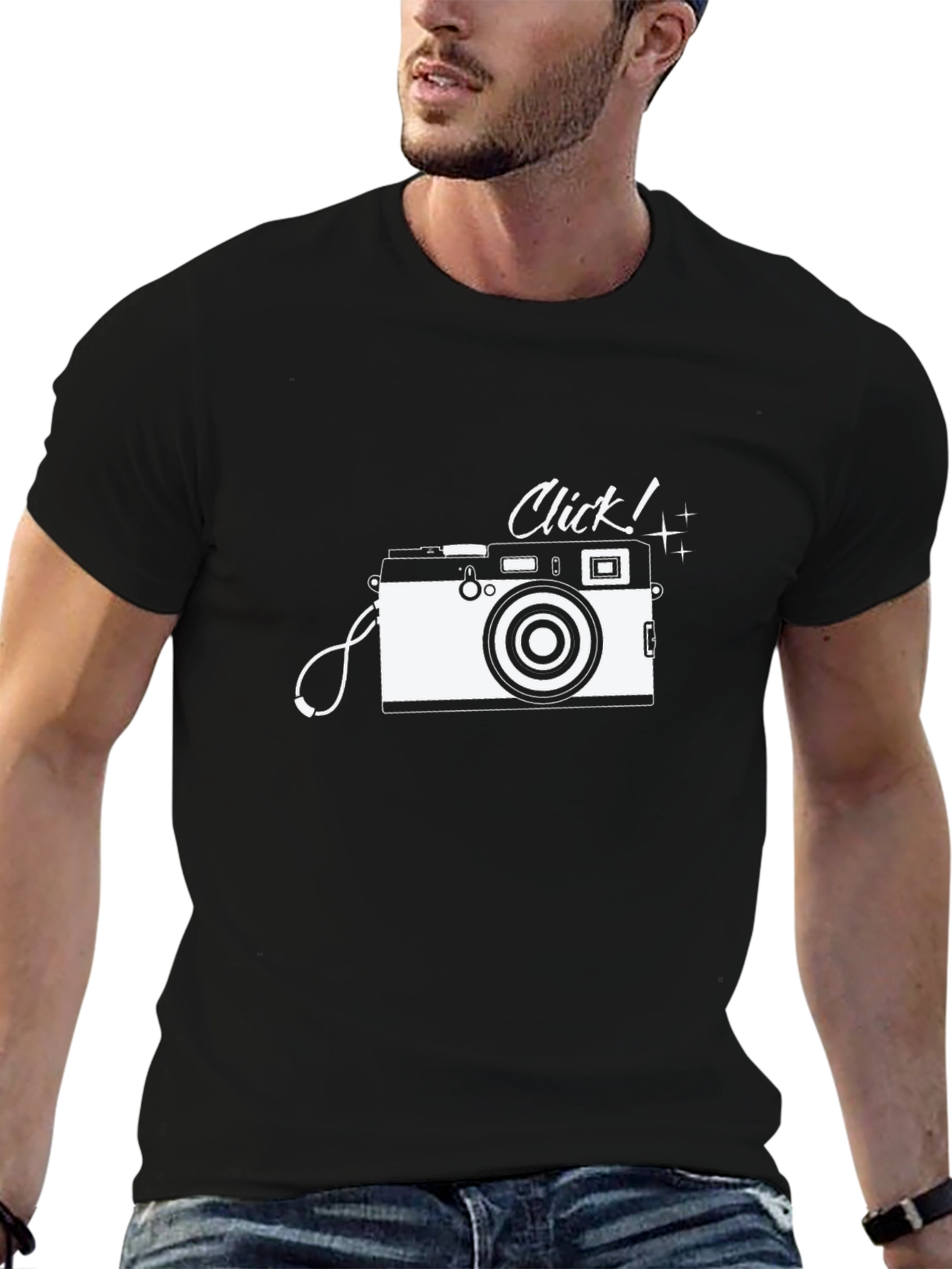 Retro Camera Click Graphic Tee - Black