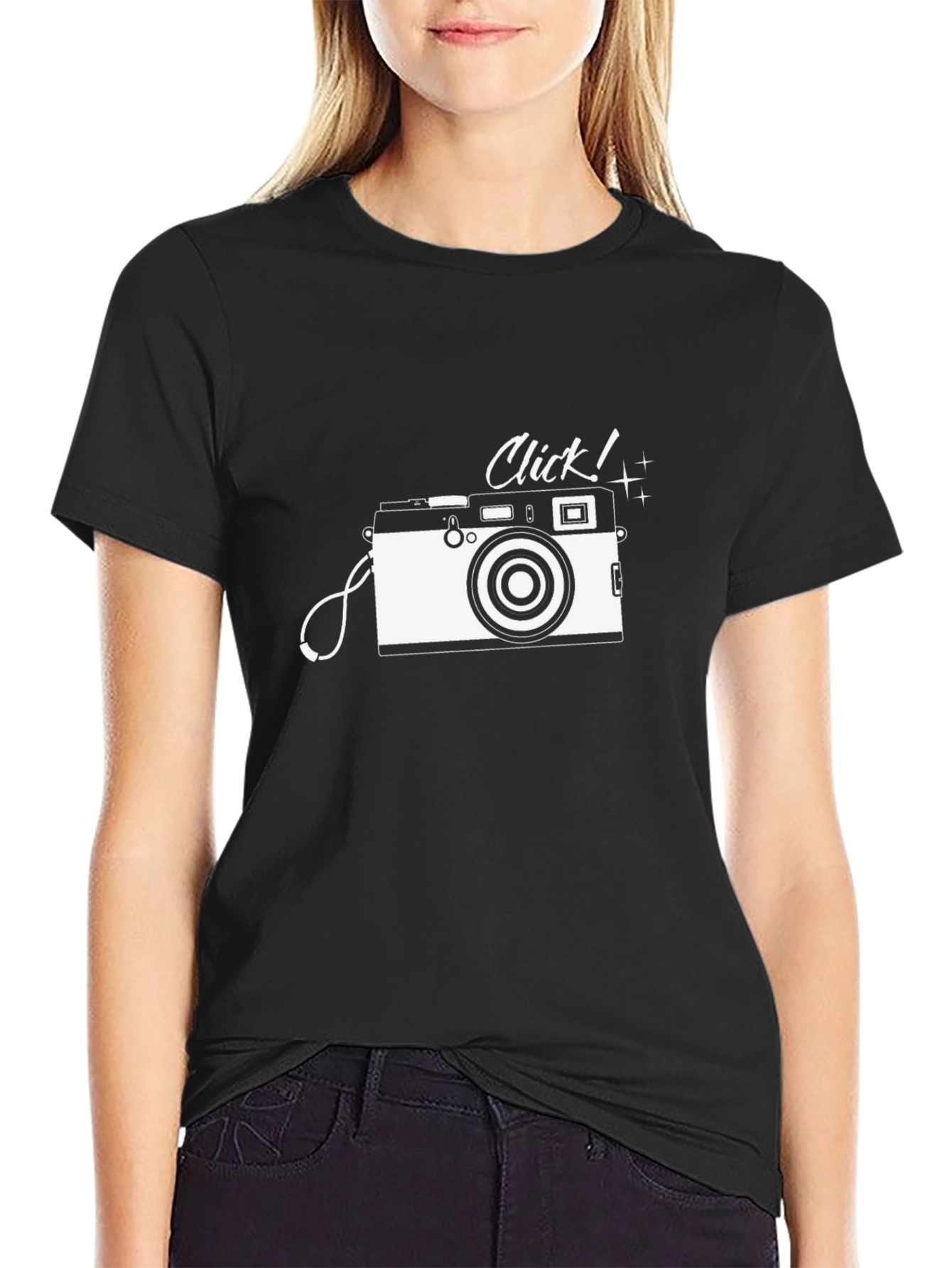 Retro Camera Click Graphic Tee - Black