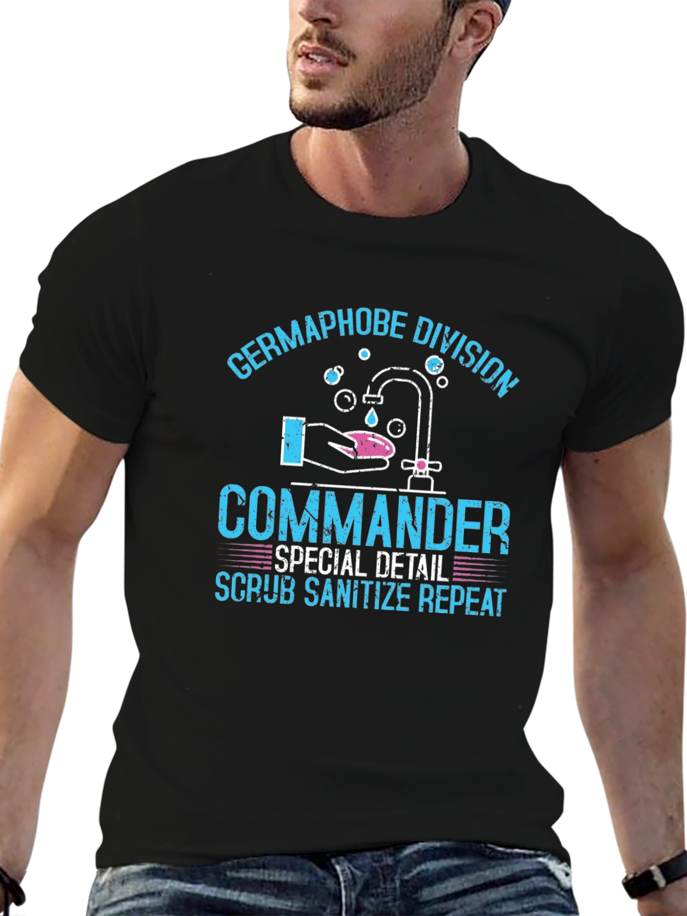Germaphobe Division Commander T-Shirt - Scrub Sanitize Repeat!