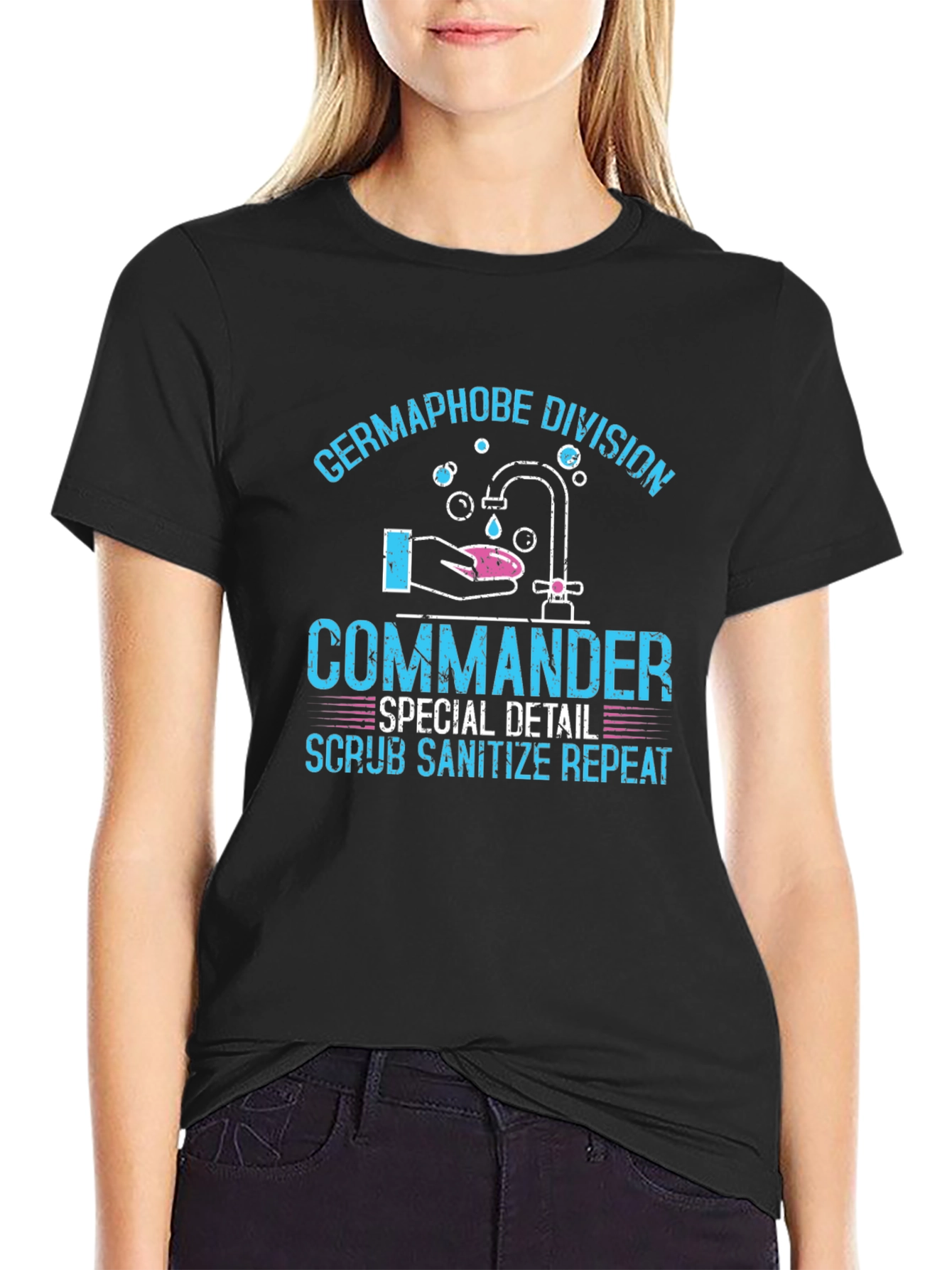 Germaphobe Division Commander T-Shirt - Scrub Sanitize Repeat!