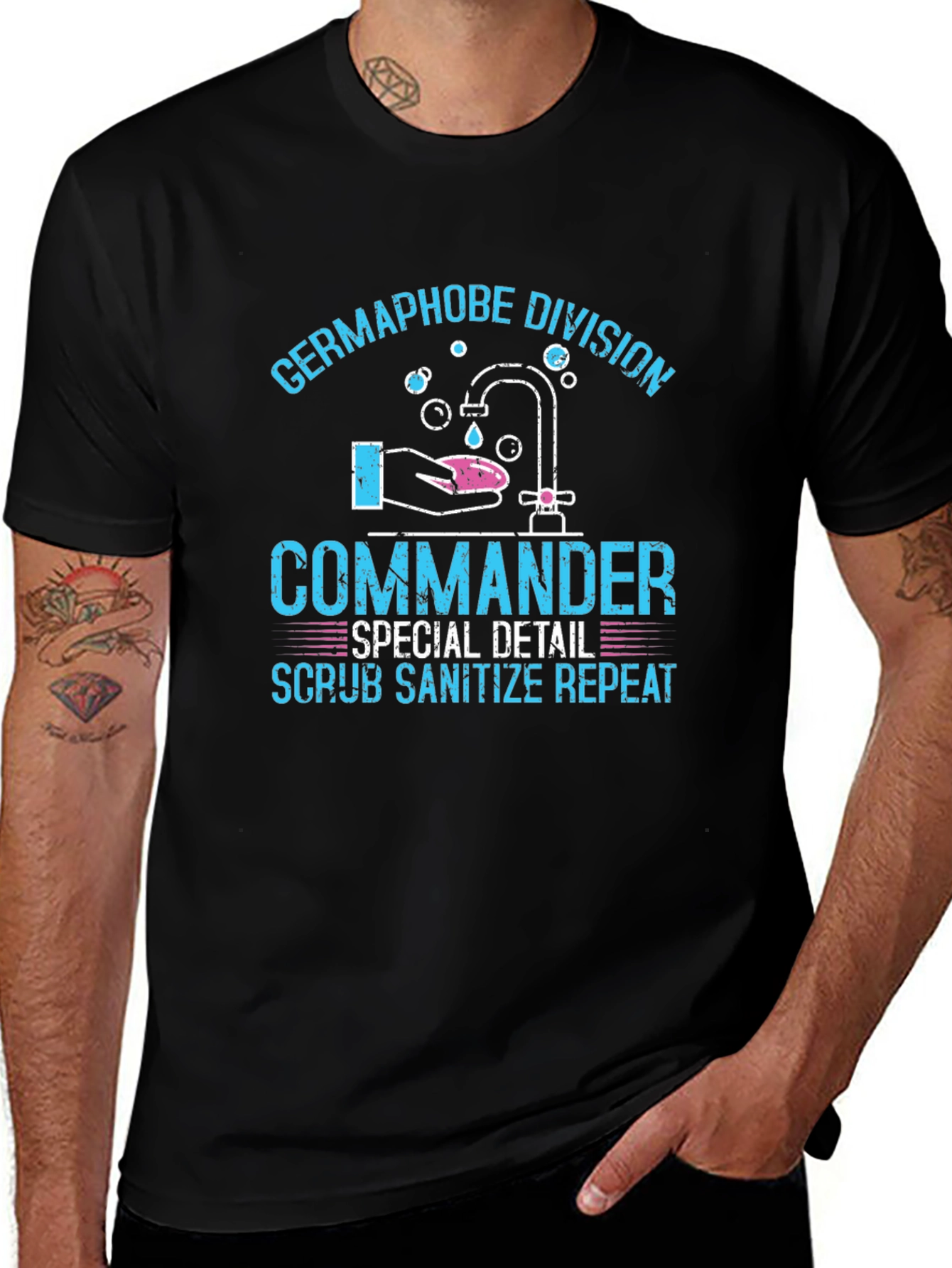 Germaphobe Division Commander T-Shirt - Scrub Sanitize Repeat!