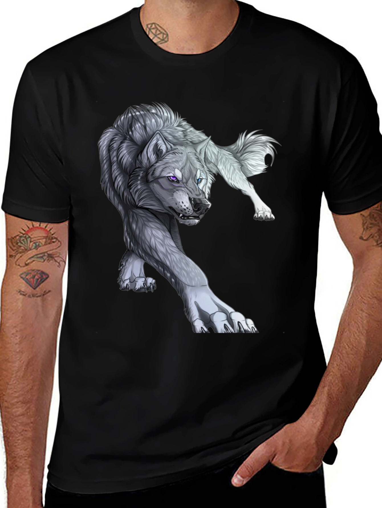 Wolf Graphic Print T-Shirt - Black