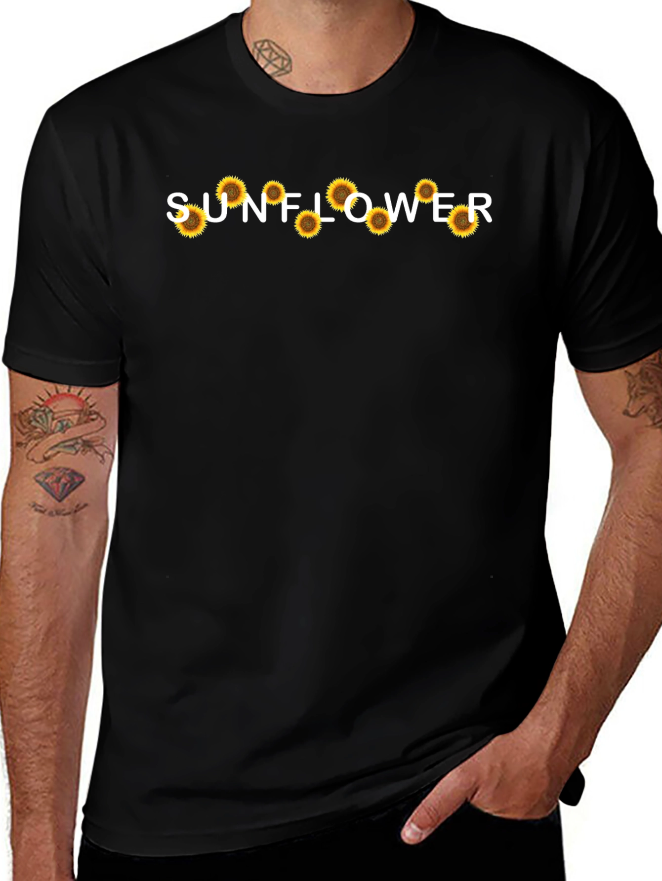Sunflower Graphic Tee - Black Cotton T-Shirt