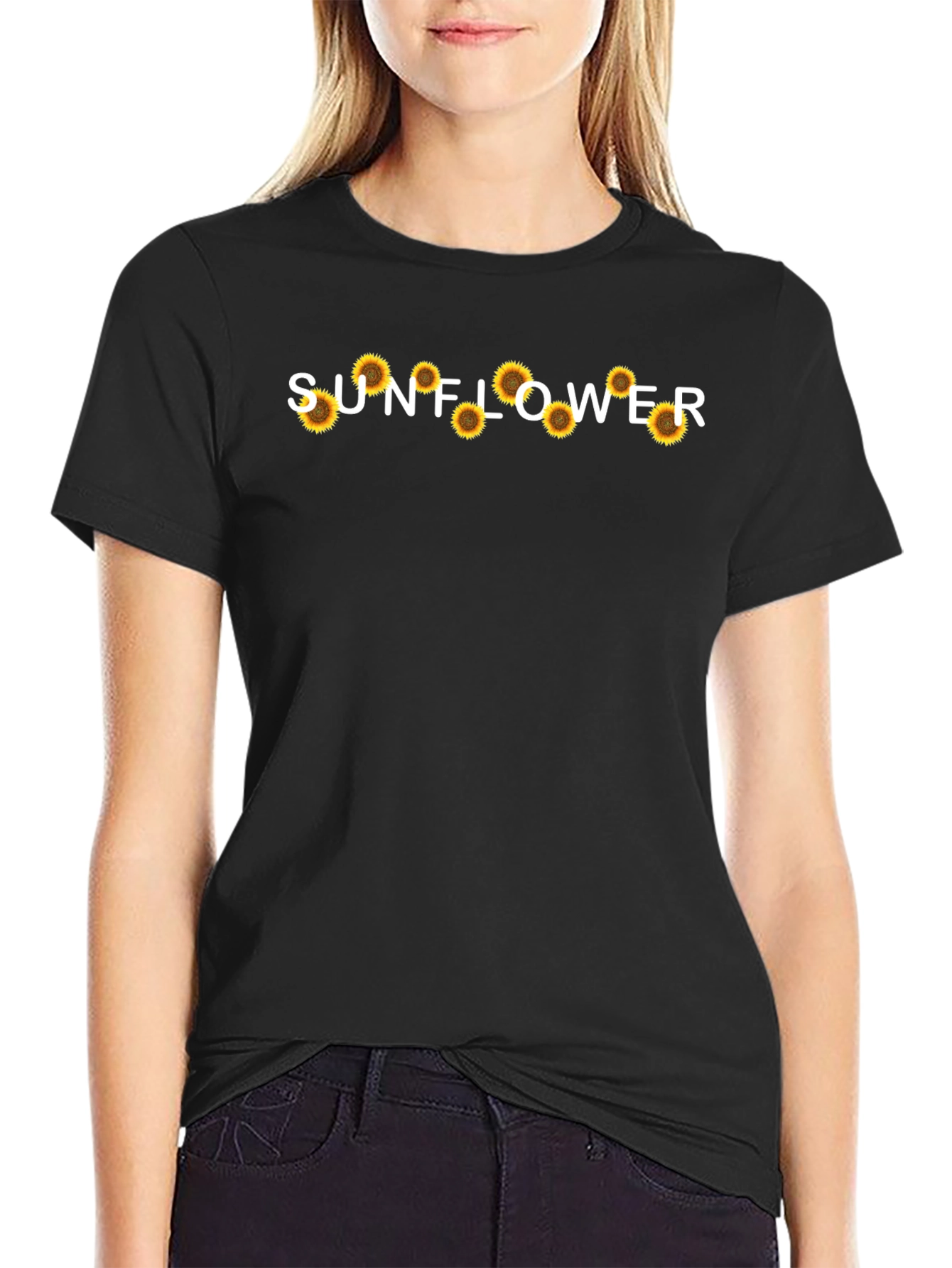 Sunflower Graphic Tee - Black Cotton T-Shirt
