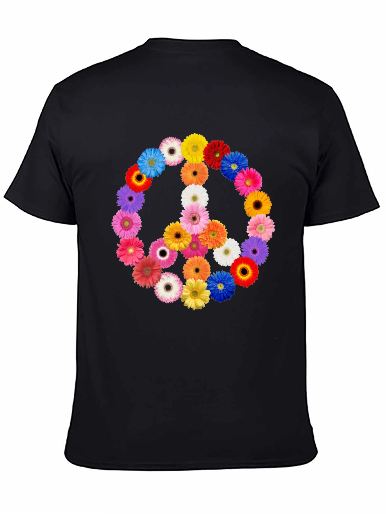 Floral Peace Sign Black T-Shirt