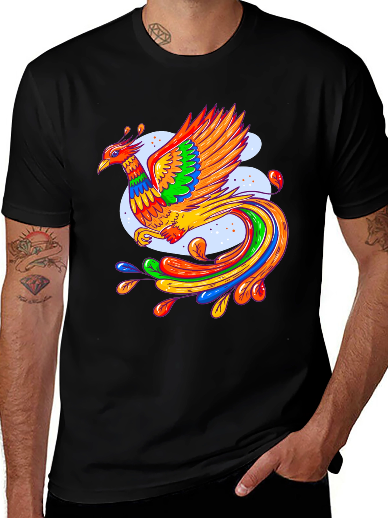 Vibrant Phoenix Graphic Black T-Shirt