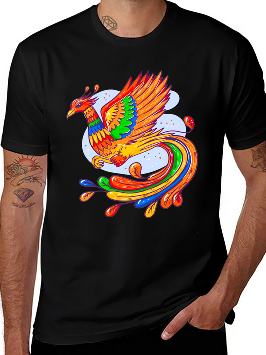 Vibrant Phoenix Graphic Black T-Shirt