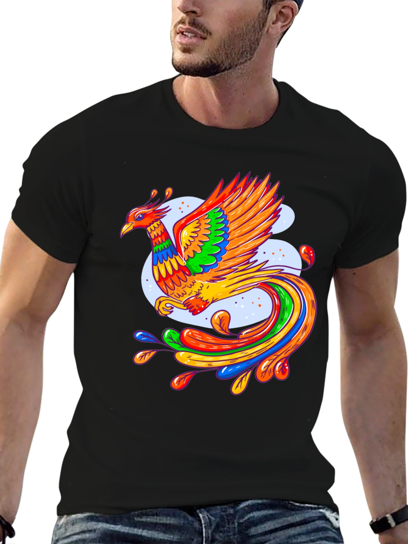 Vibrant Phoenix Graphic Black T-Shirt