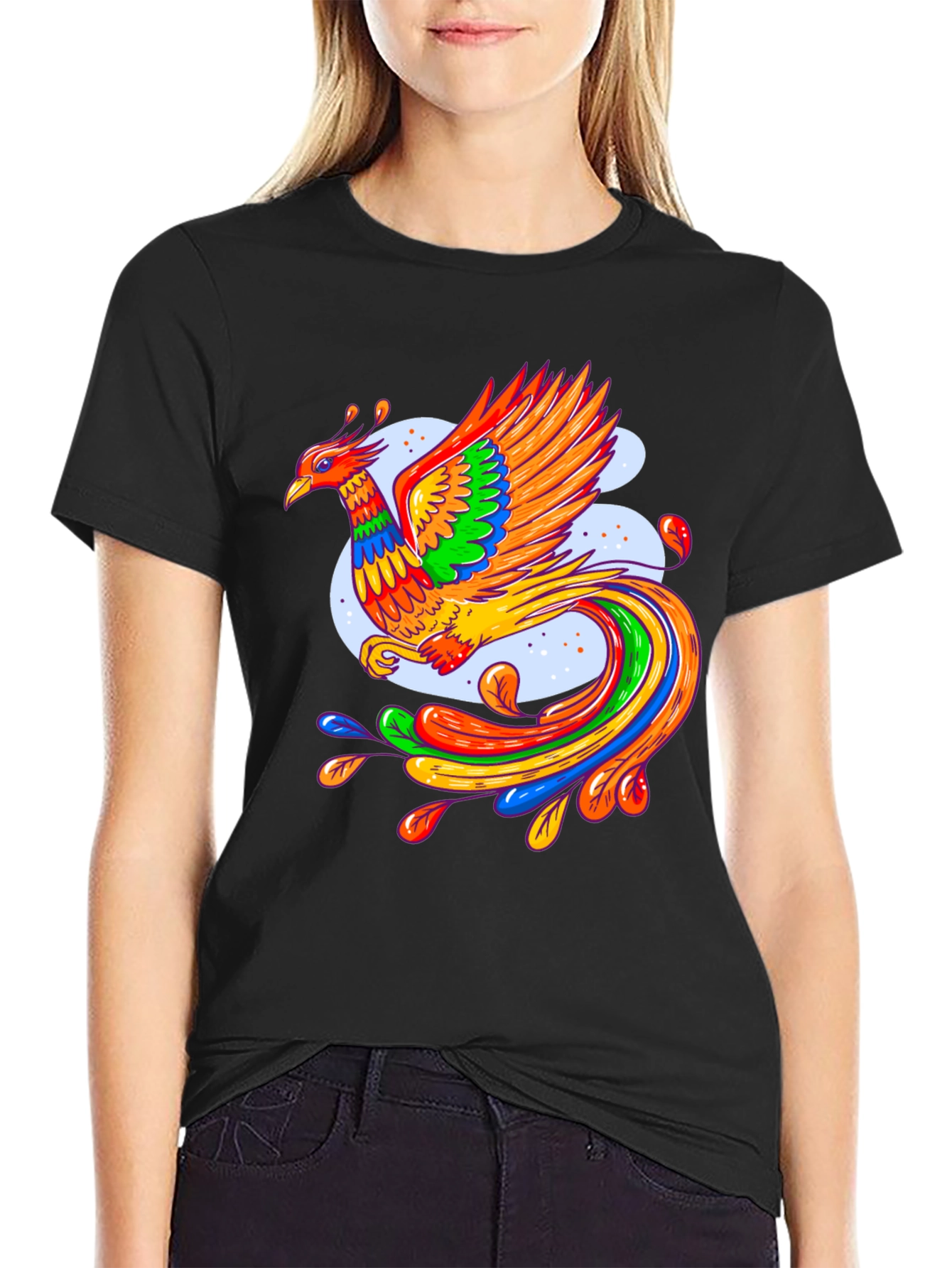 Vibrant Phoenix Graphic Black T-Shirt