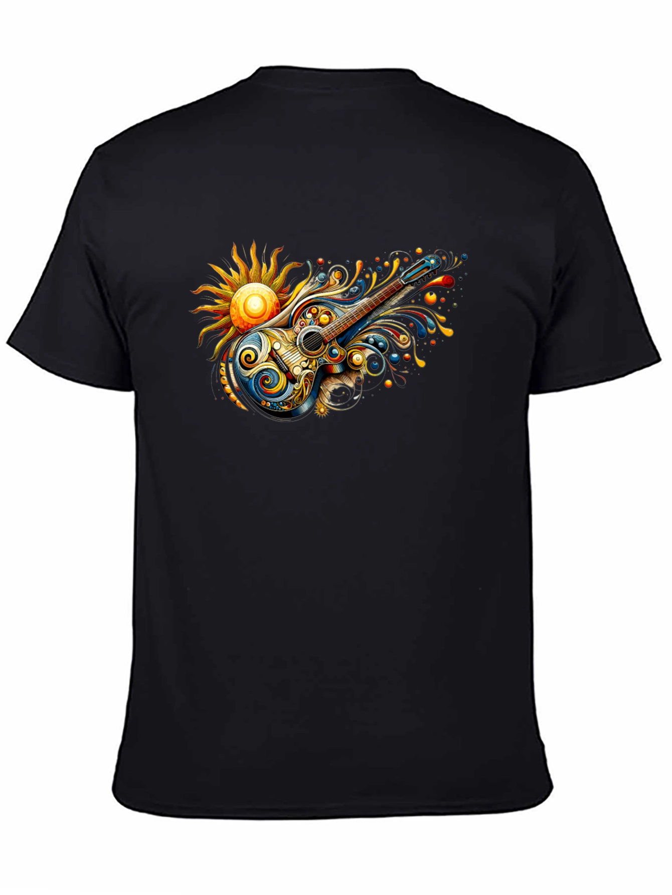 Psychedelic Guitar Sun Graphic Black T-Shirt