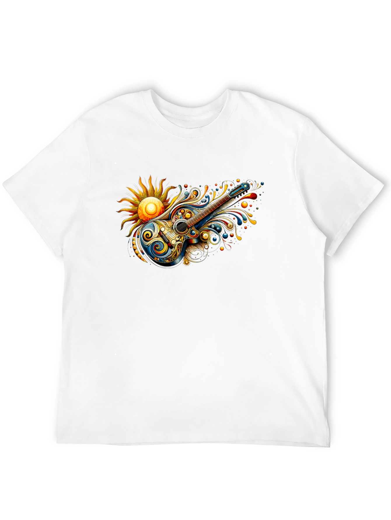Psychedelic Guitar Sun Graphic Black T-Shirt