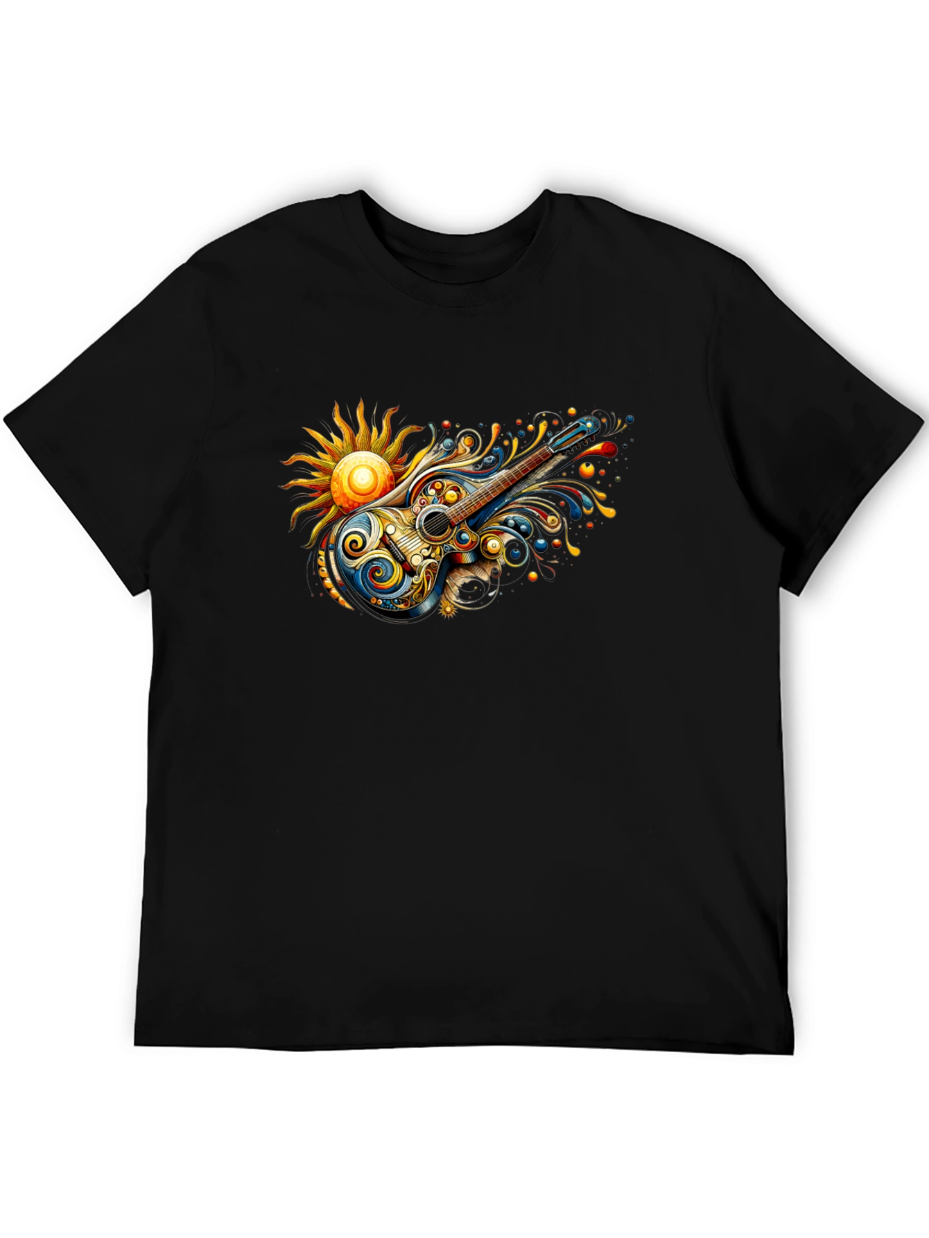 Psychedelic Guitar Sun Graphic Black T-Shirt