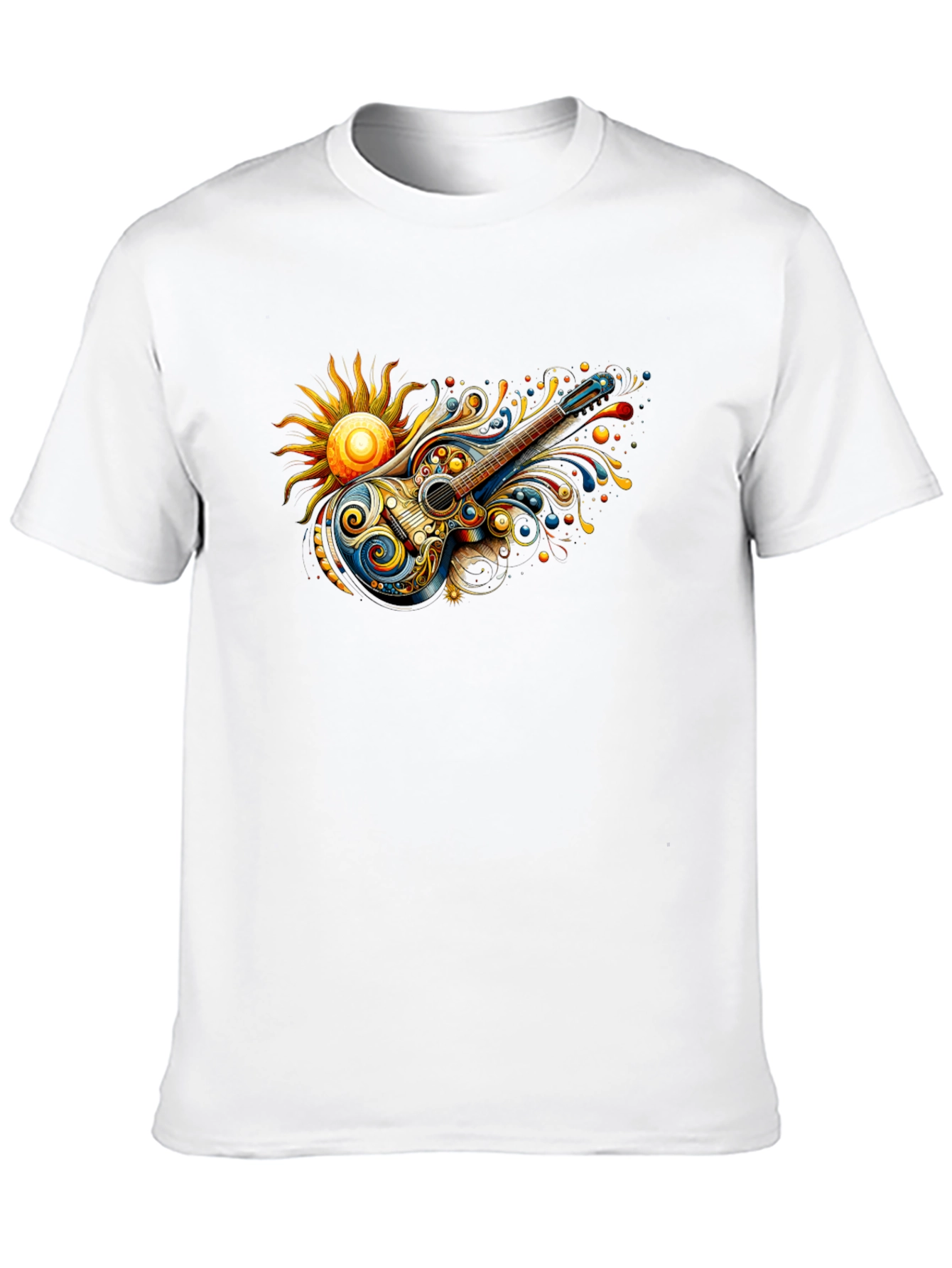 Psychedelic Guitar Sun Graphic Black T-Shirt