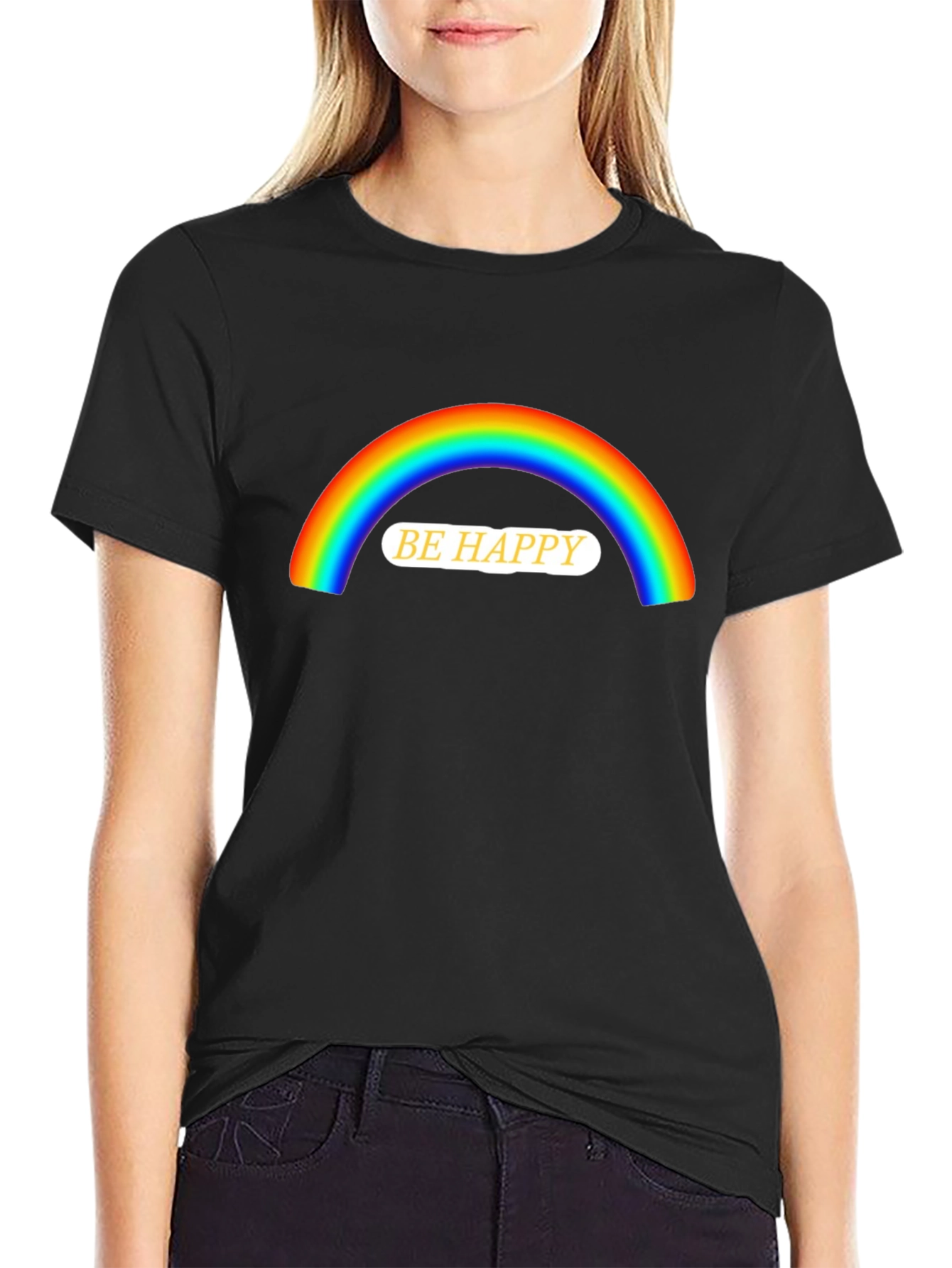 Be Happy Rainbow Graphic T-Shirt