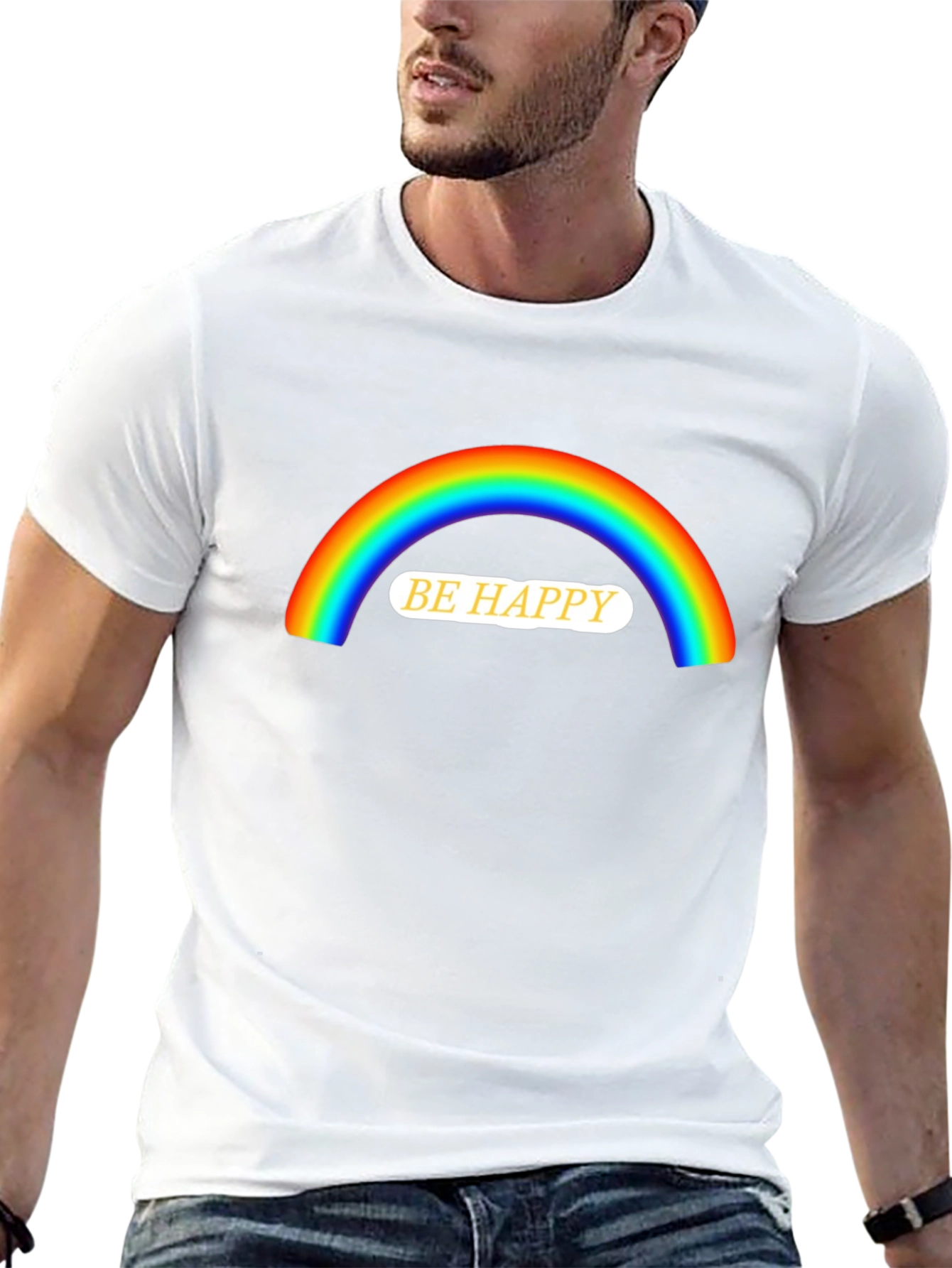 Be Happy Rainbow Graphic T-Shirt
