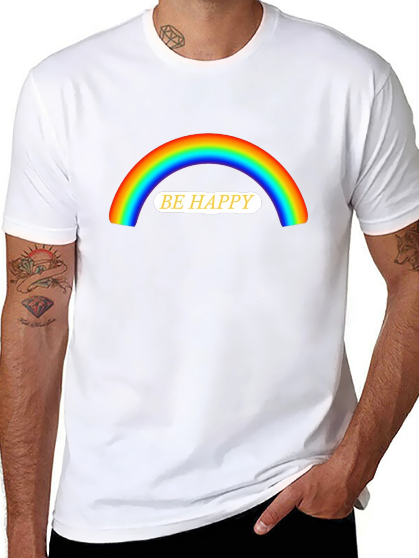 Be Happy Rainbow Graphic T-Shirt