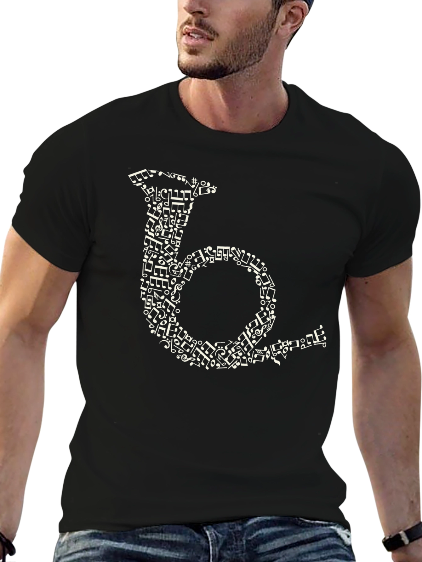Musical Note French Horn Black T-Shirt