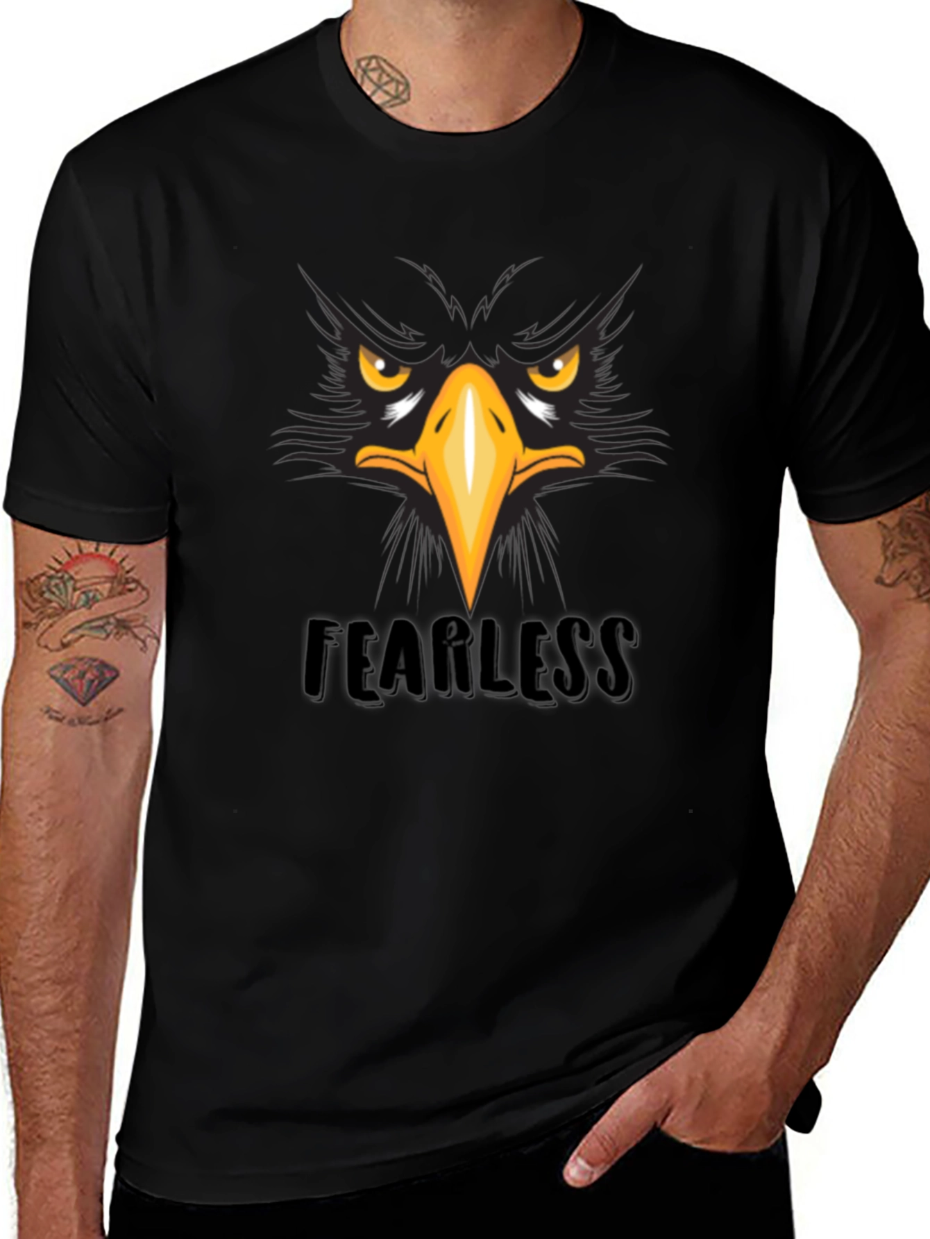 Fearless Eagle Graphic Tee - Black Cotton T-Shirt