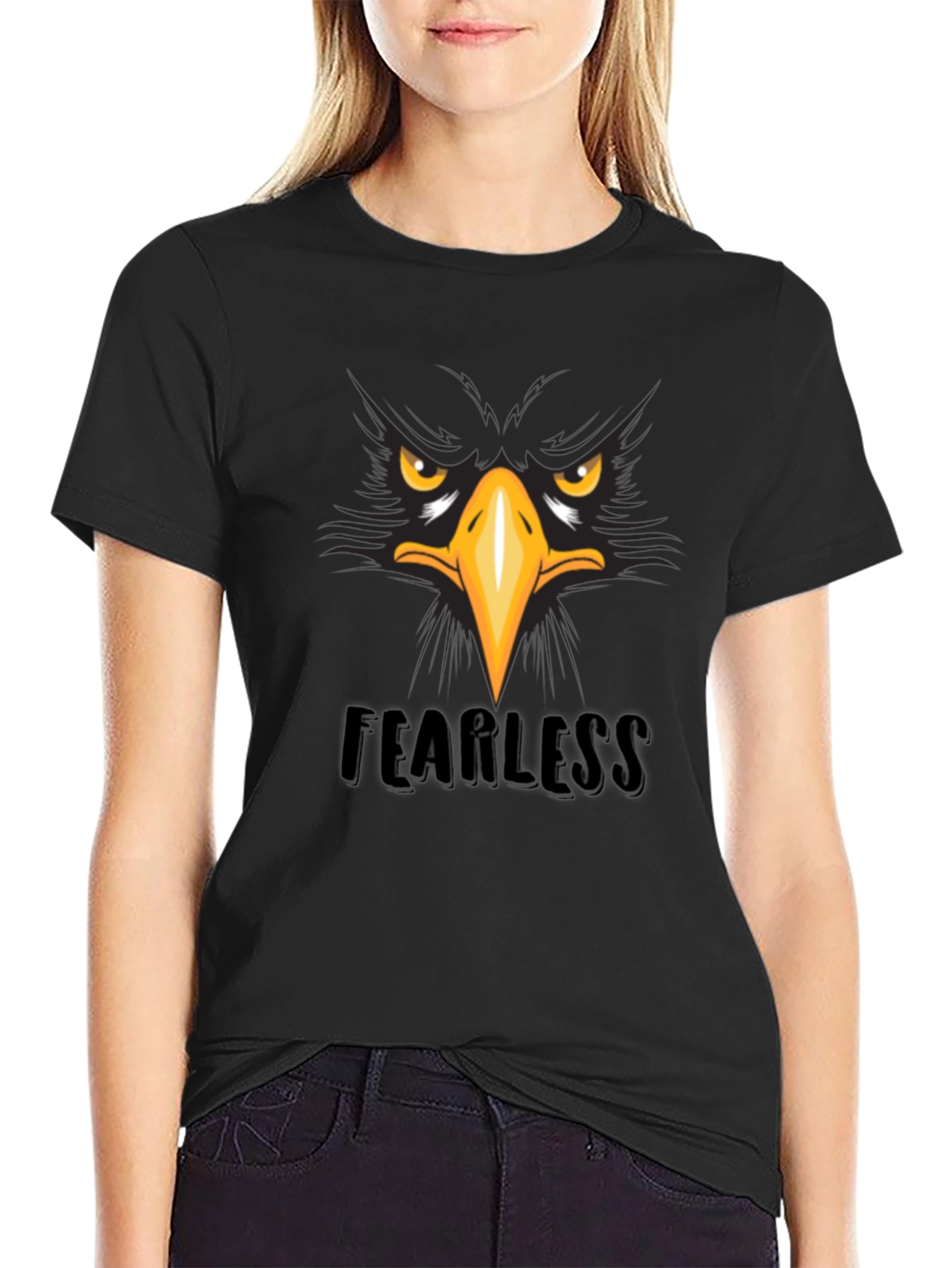 Fearless Eagle Graphic Tee - Black Cotton T-Shirt