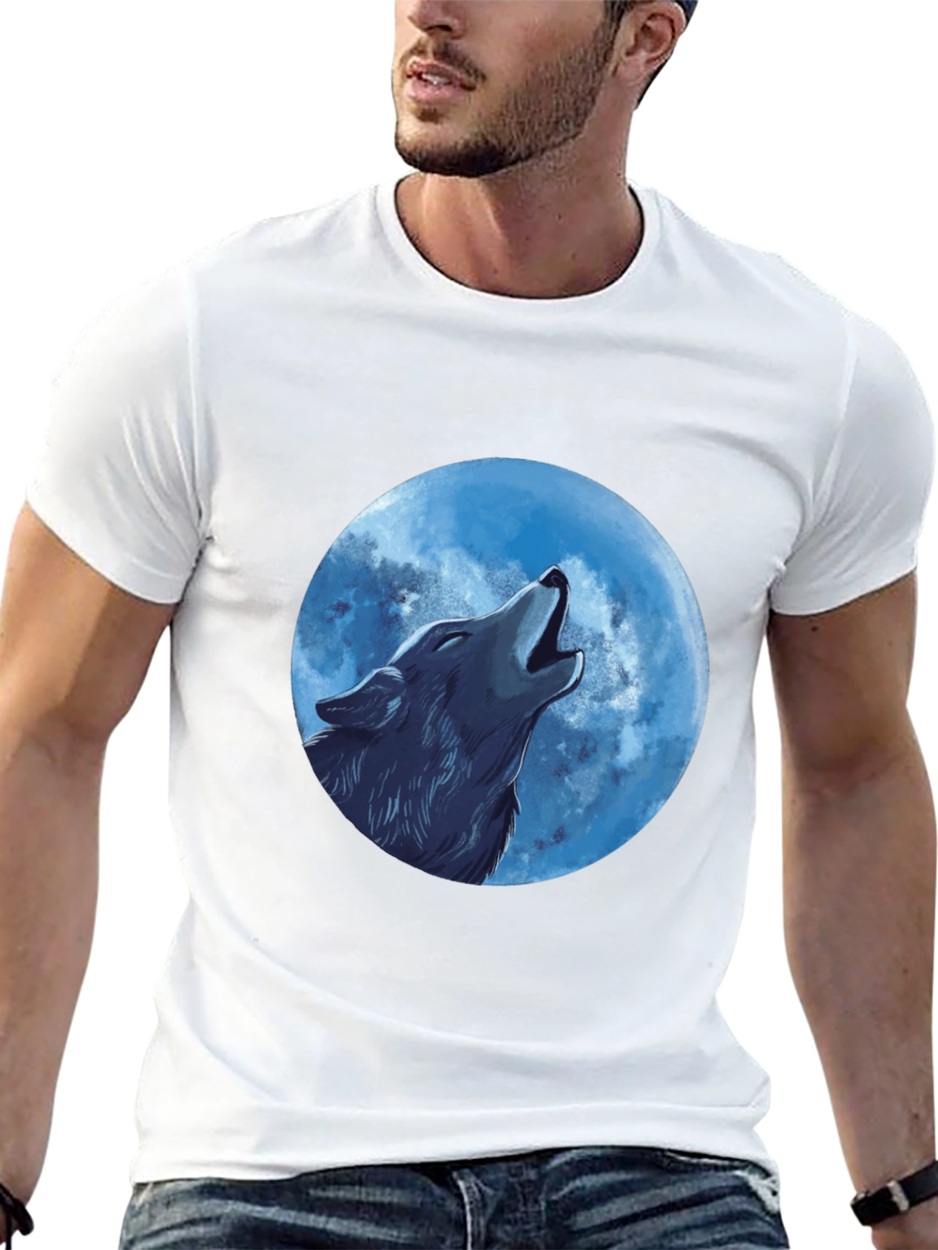 Wolf Howling at the Moon Graphic T-Shirt