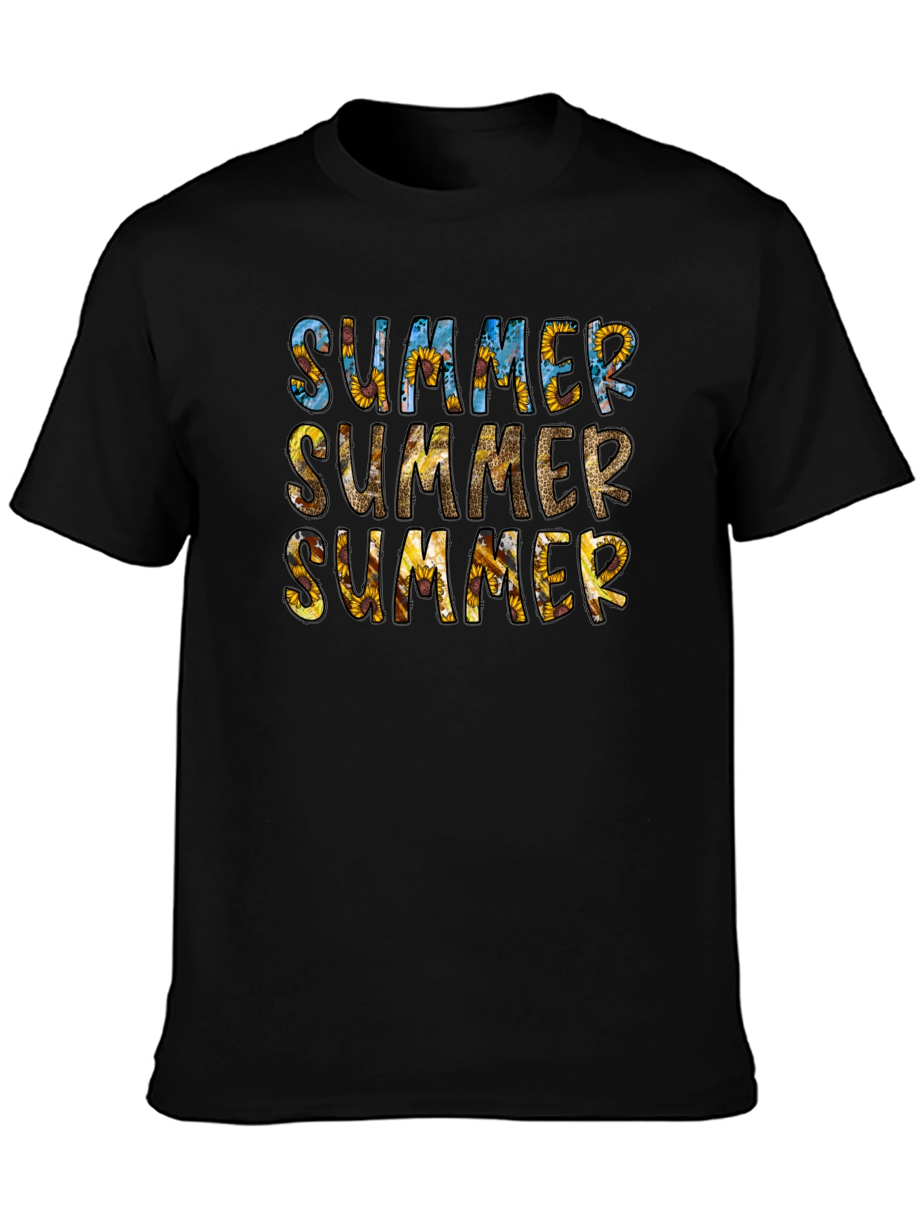Summer Sunflower Print Black T-Shirt