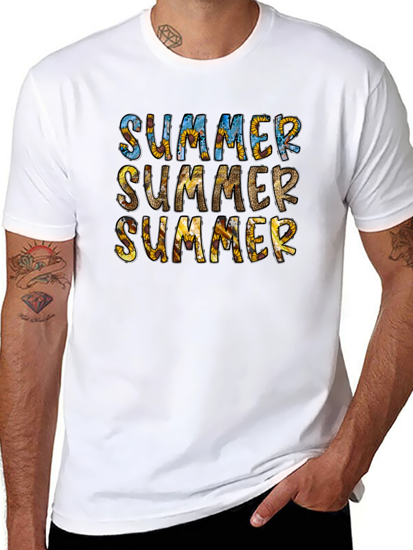 Summer Sunflower Print Black T-Shirt