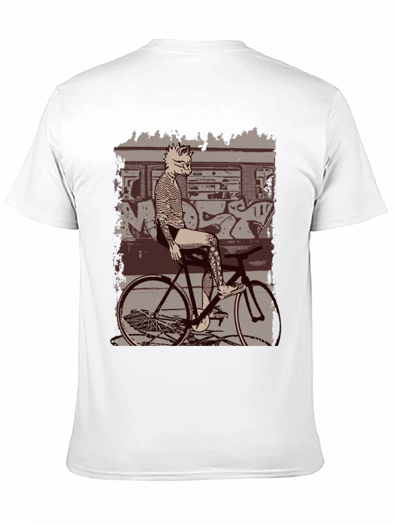 Tattooed Cat on Bike Graphic T-Shirt