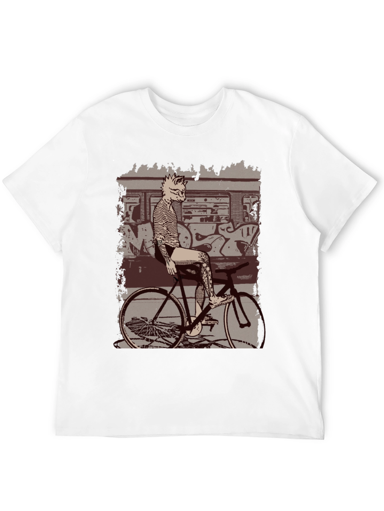 Tattooed Cat on Bike Graphic T-Shirt