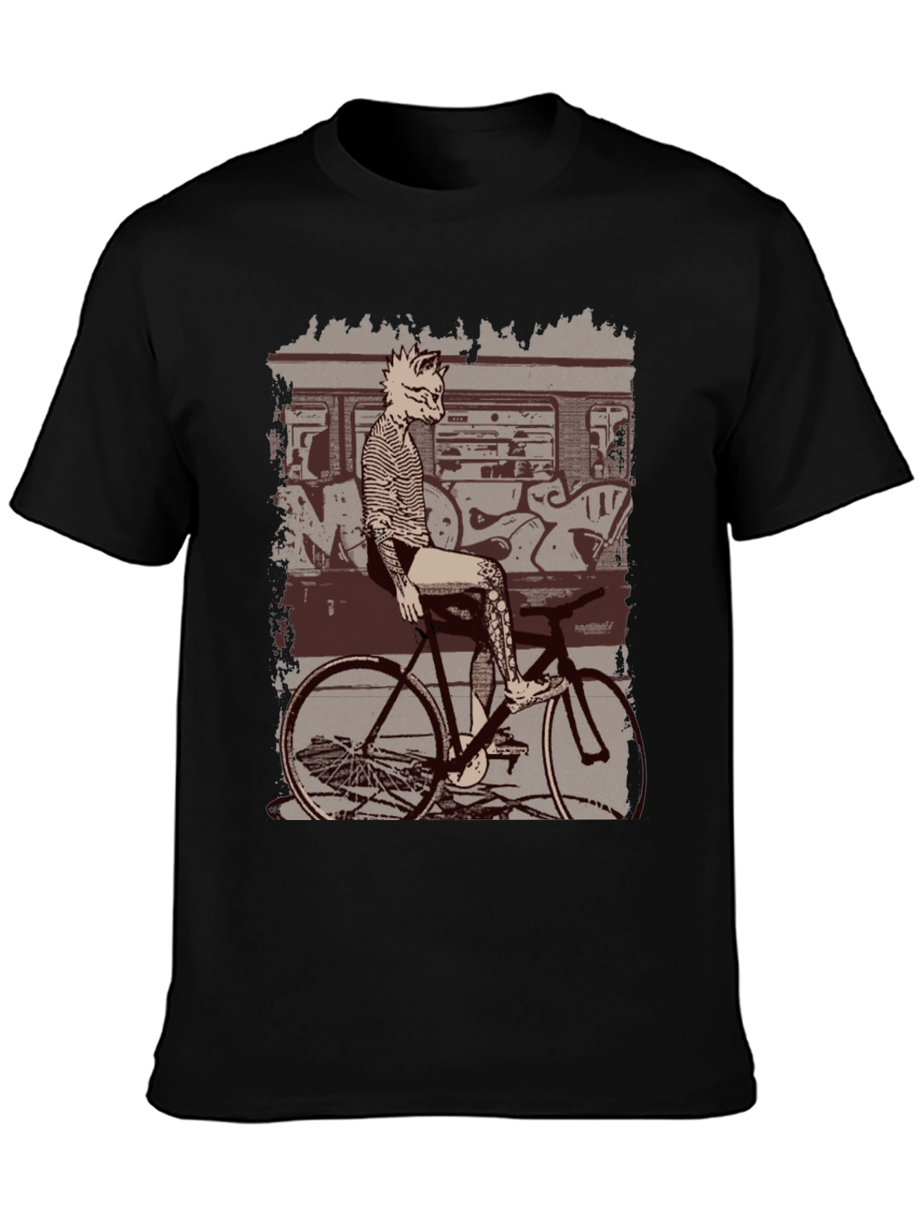 Tattooed Cat on Bike Graphic T-Shirt