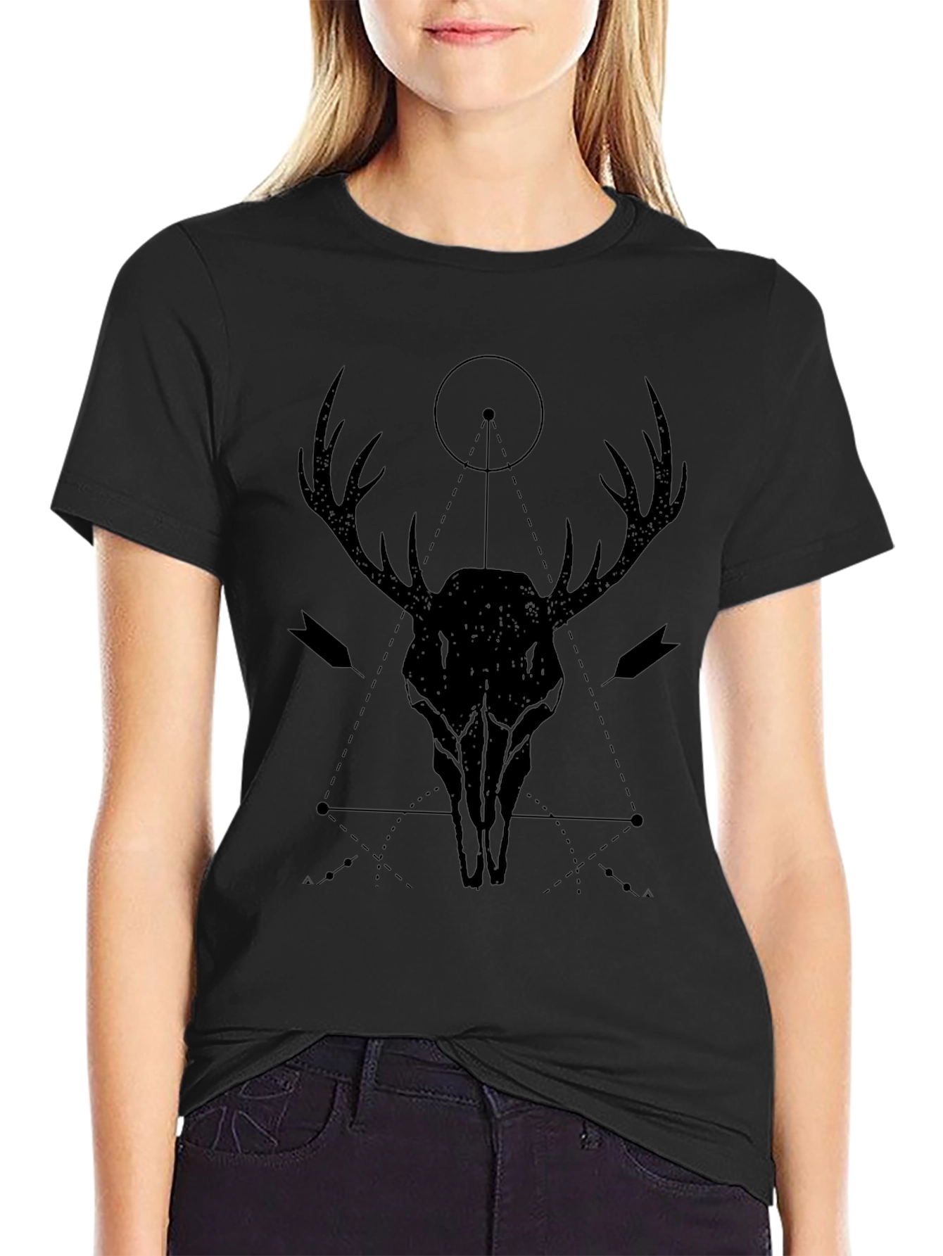Geometric Deer Skull Graphic T-Shirt