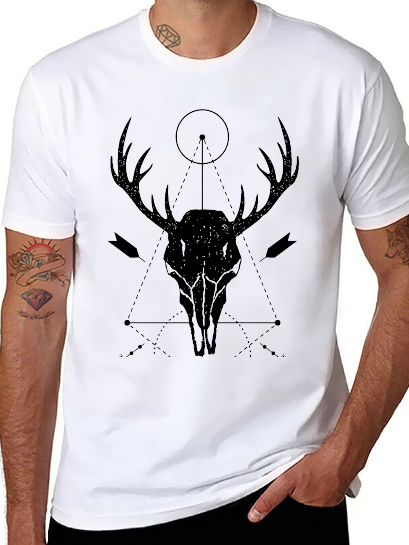 Geometric Deer Skull Graphic T-Shirt