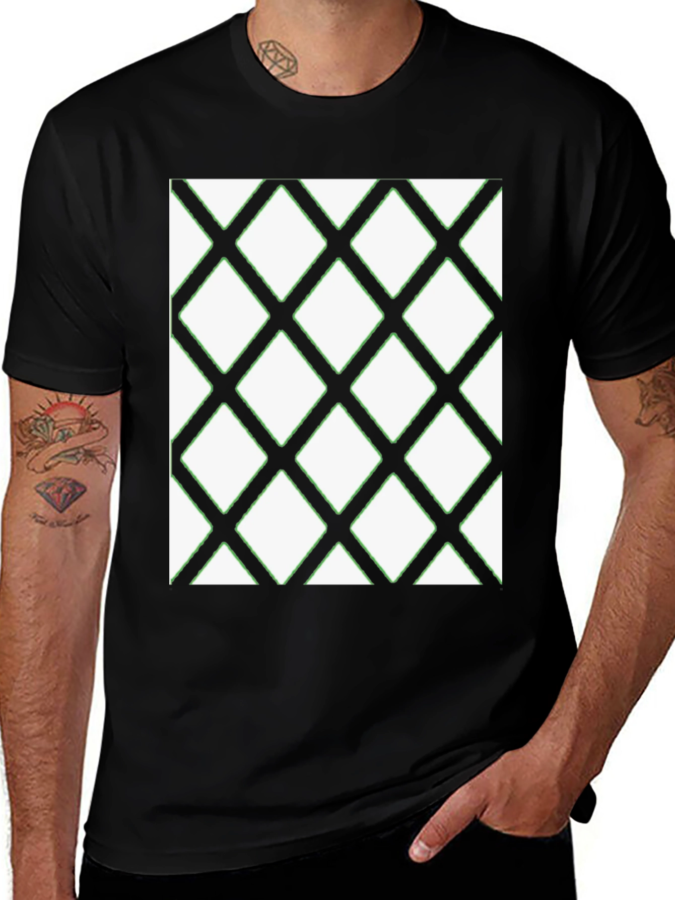 Diamond Pattern Black T-Shirt - Modern Casual Wear