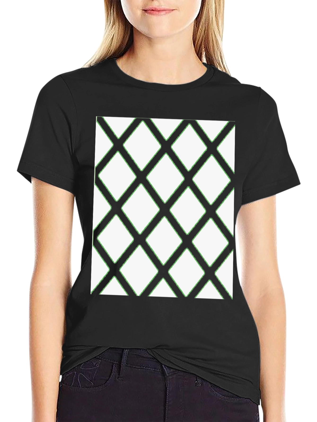 Diamond Pattern Black T-Shirt - Modern Casual Wear