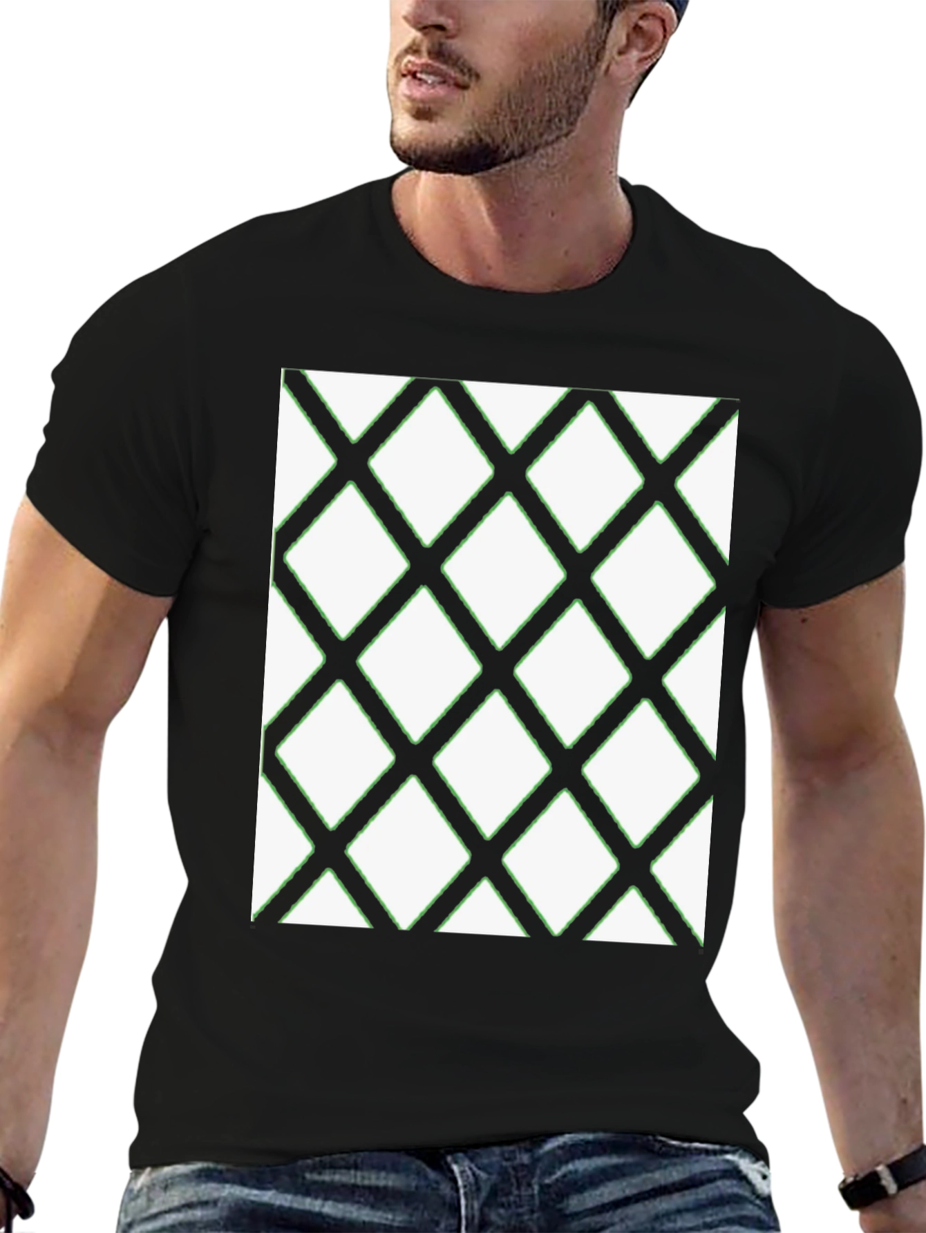 Diamond Pattern Black T-Shirt - Modern Casual Wear