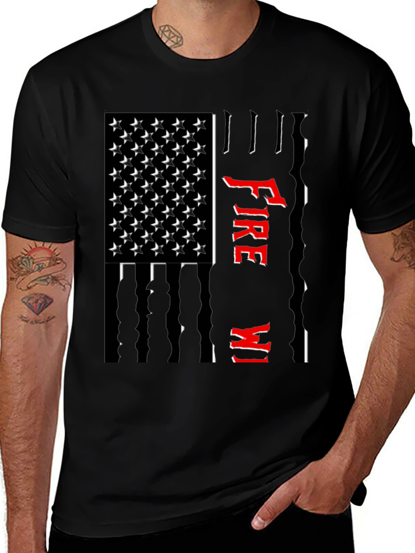 Firefighter USA Flag Graphic Tee - Black