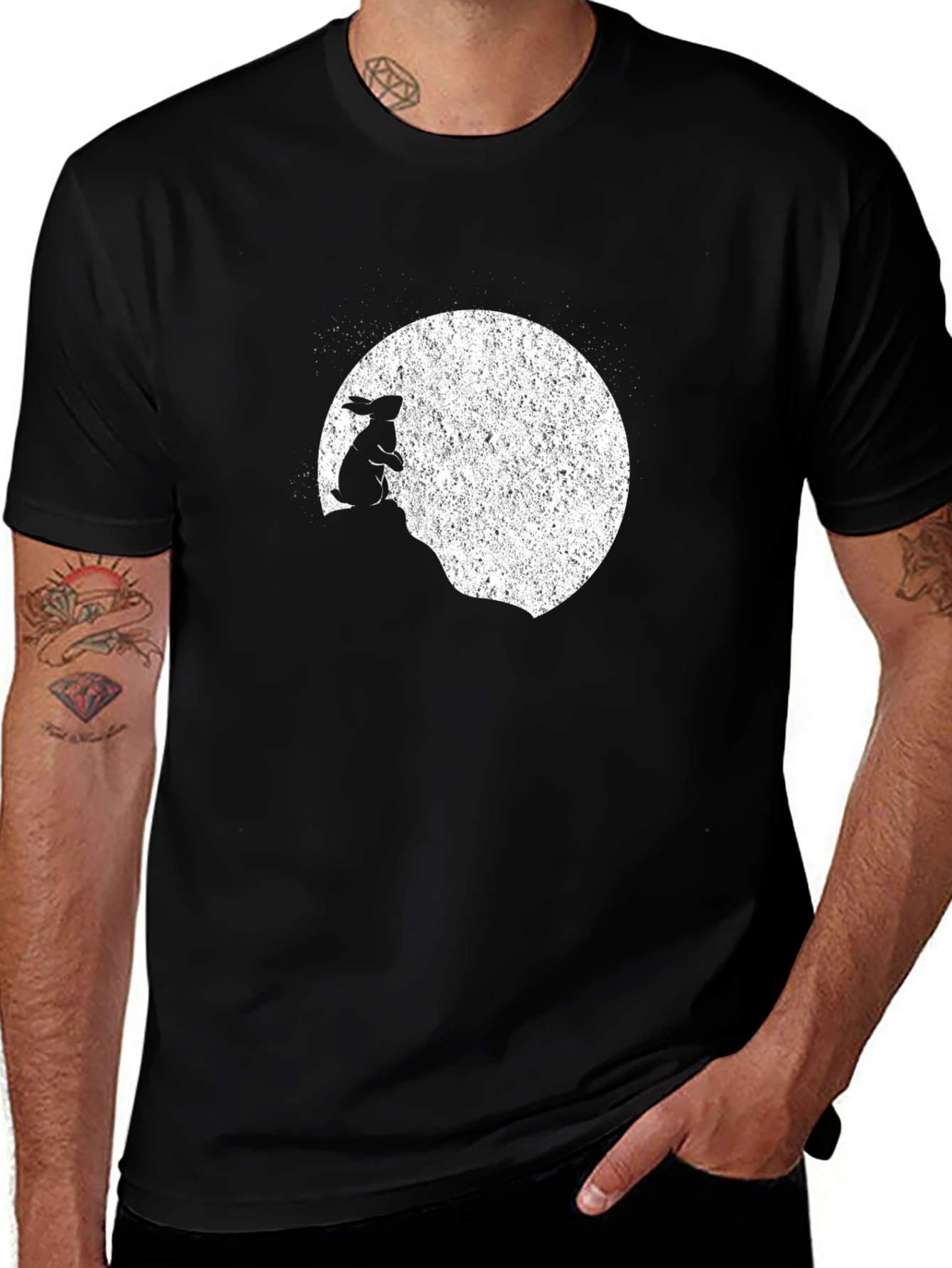 Rabbit Moon Mens Black Graphic T-Shirt