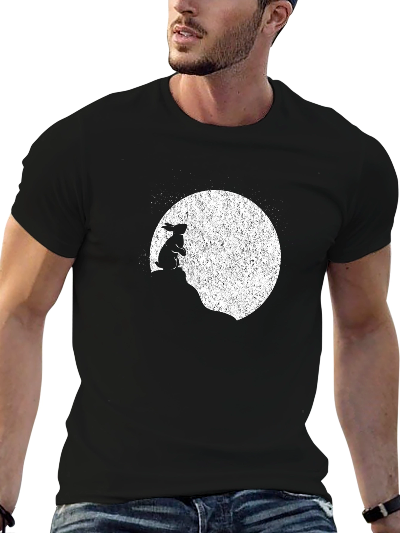 Rabbit Moon Mens Black Graphic T-Shirt