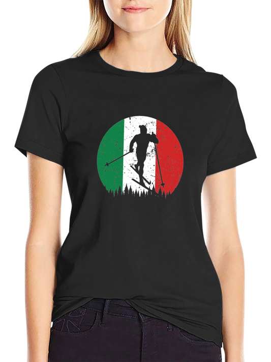 Italian Flag Skiing T-Shirt - Retro Style