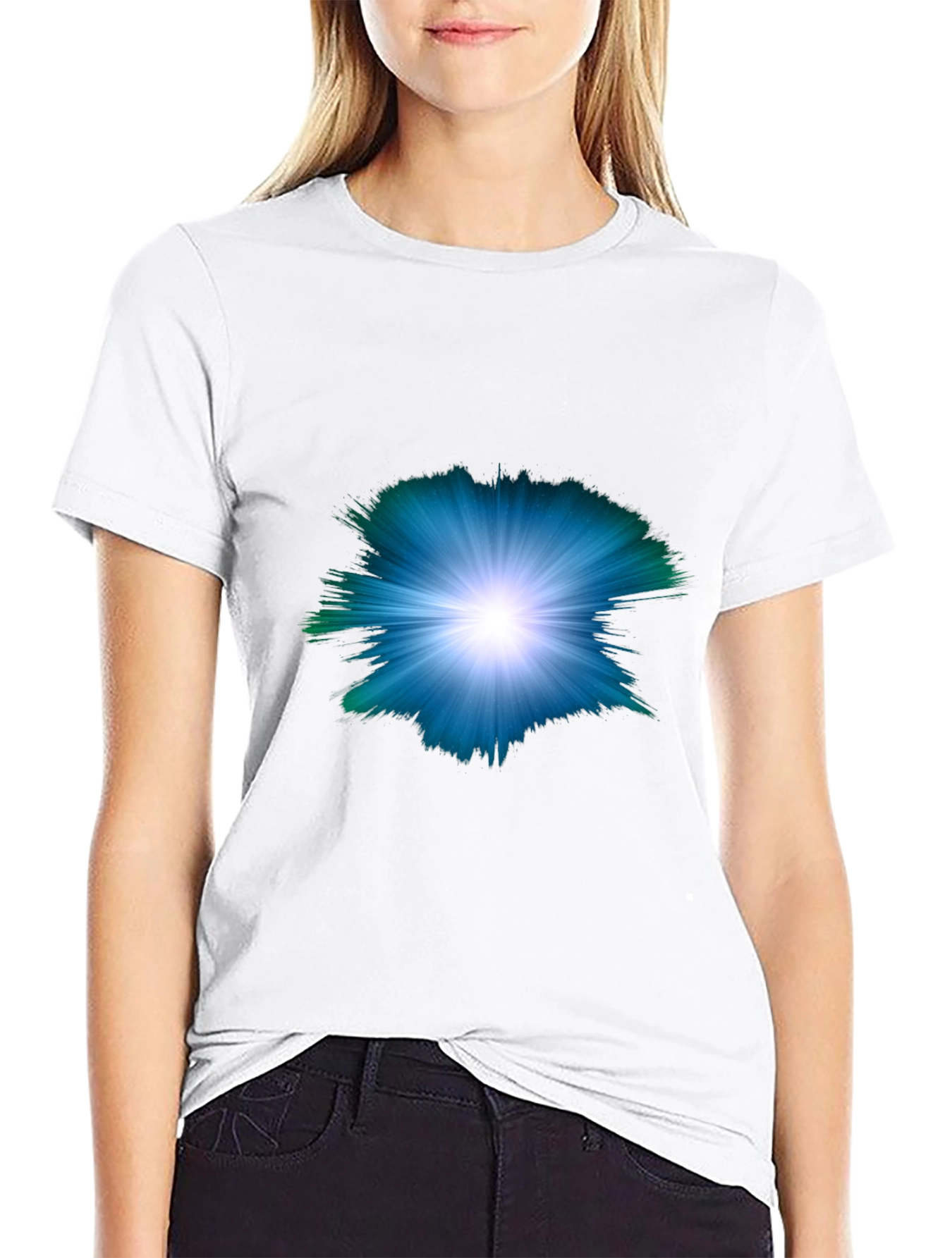 Mens Black T-shirt with Abstract Light Burst Design