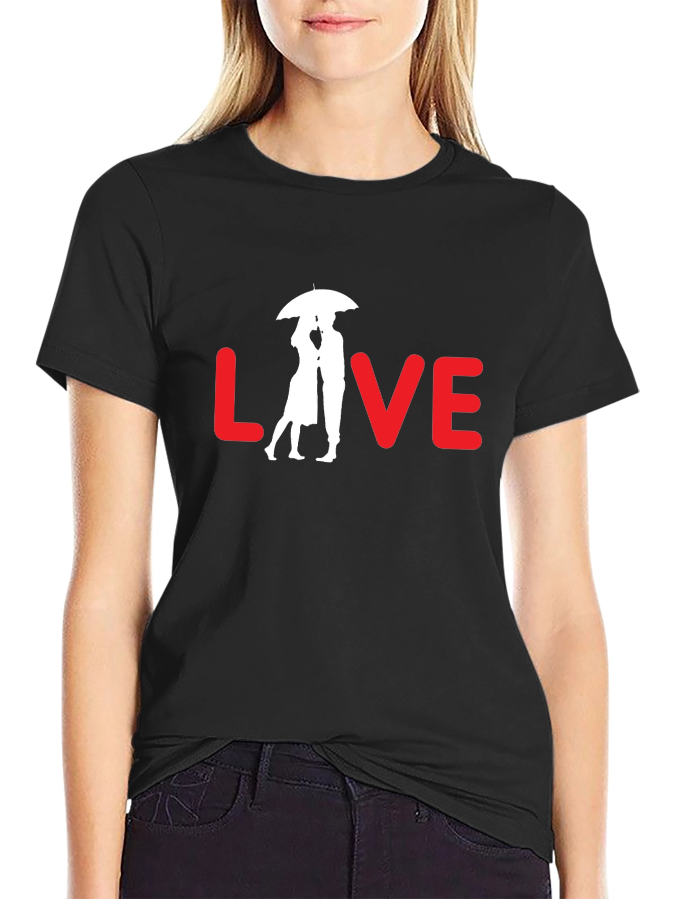 Love Couple Under Umbrella Graphic Tee