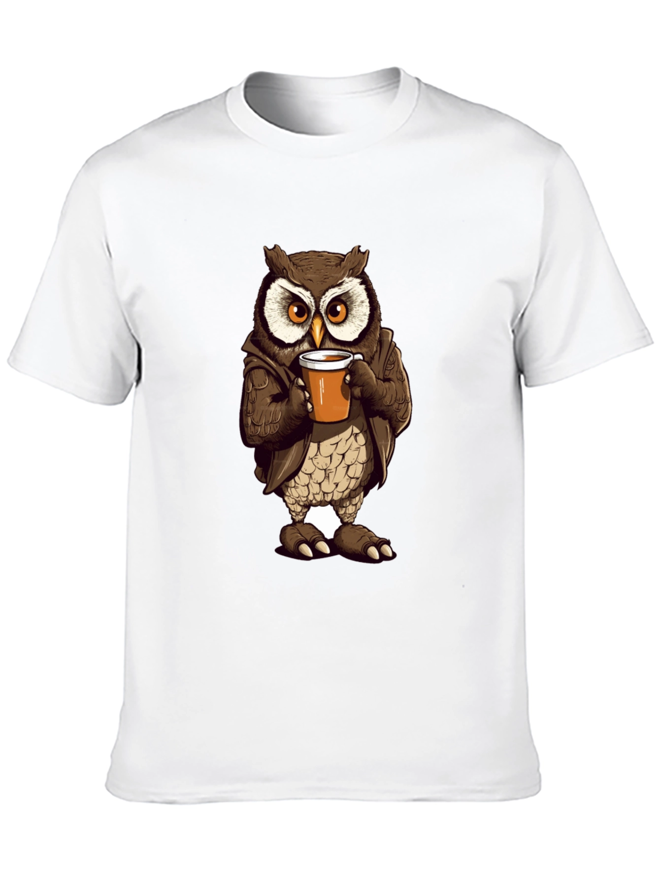 Owl with Coffee T-Shirt - Unique Design