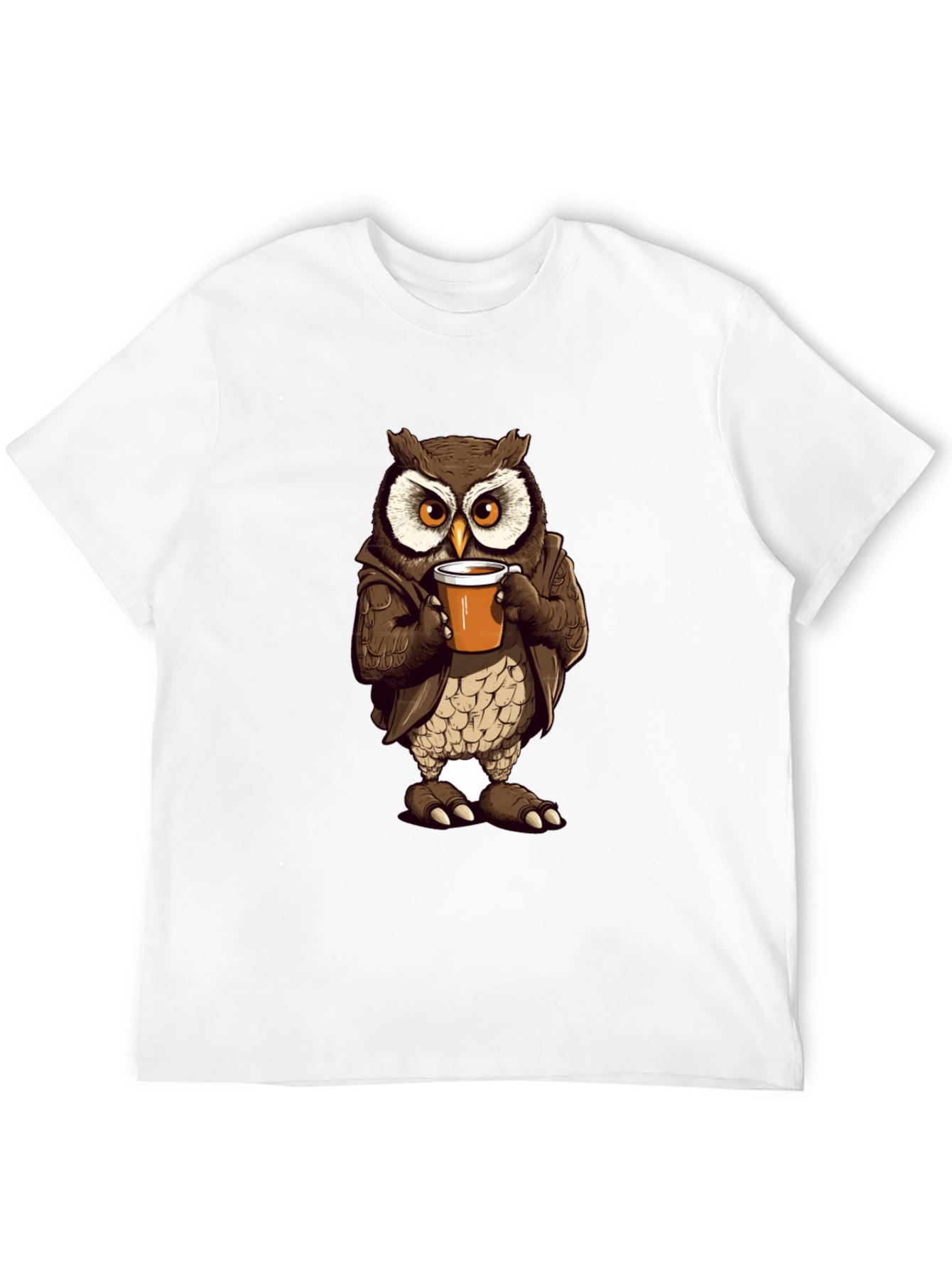 Owl with Coffee T-Shirt - Unique Design