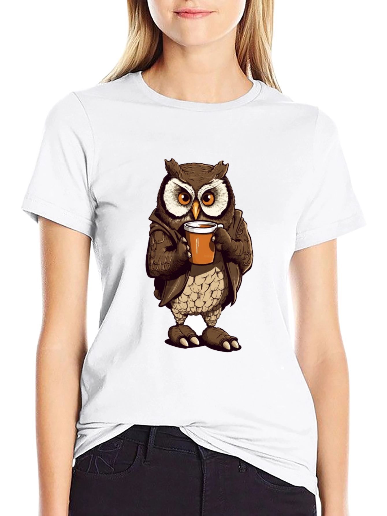 Owl with Coffee T-Shirt - Unique Design