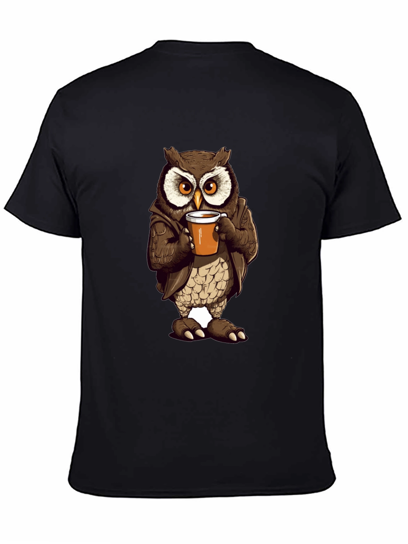 Owl with Coffee T-Shirt - Unique Design