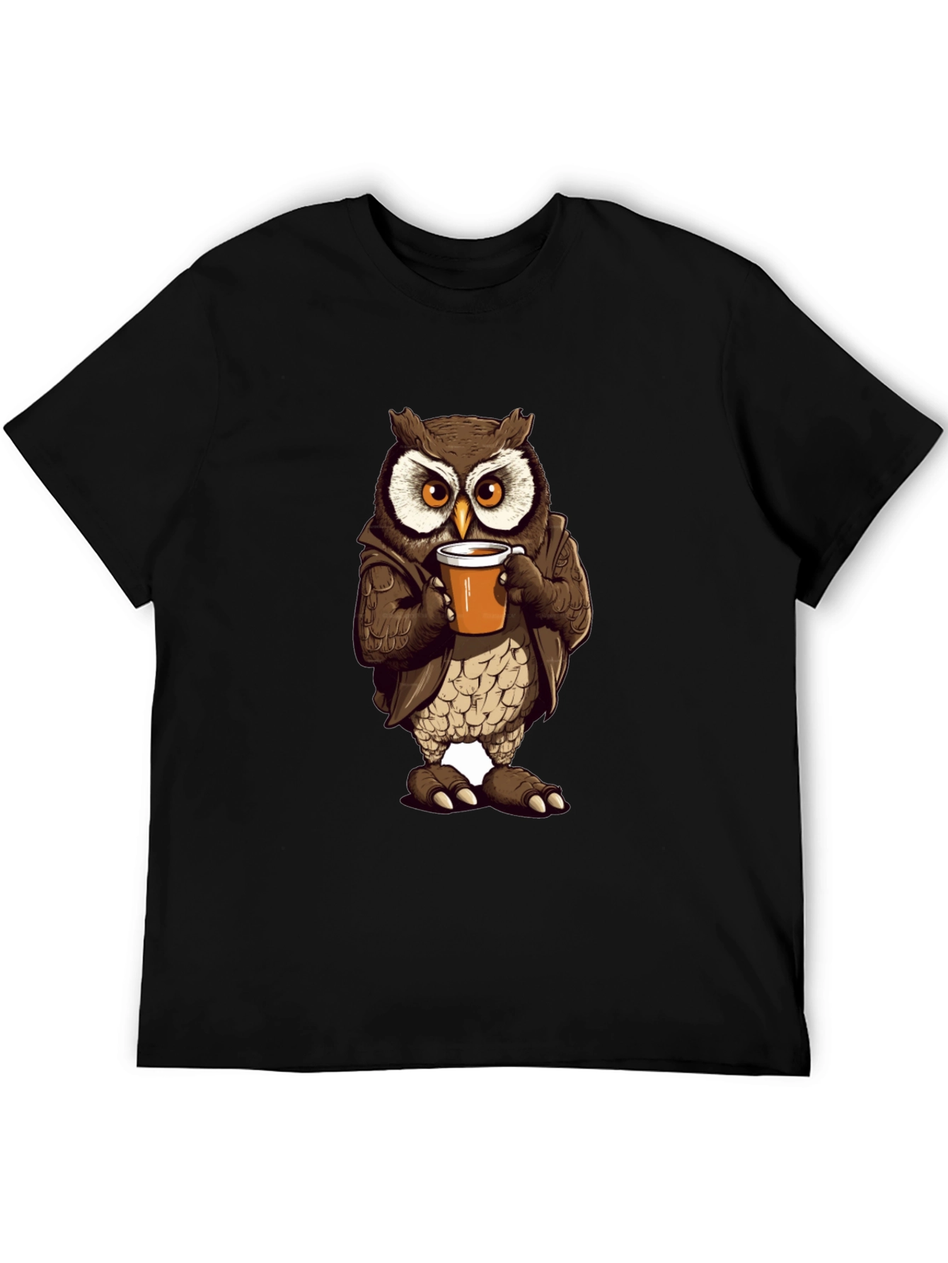 Owl with Coffee T-Shirt - Unique Design