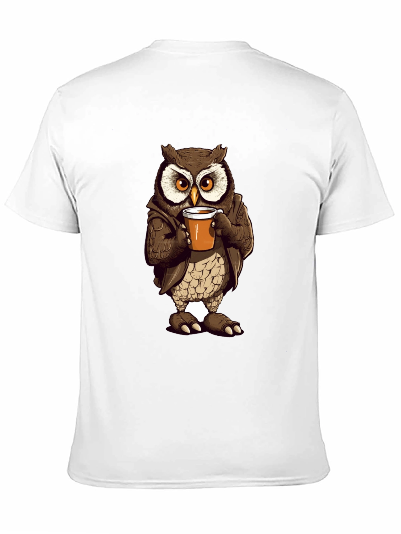 Owl with Coffee T-Shirt - Unique Design