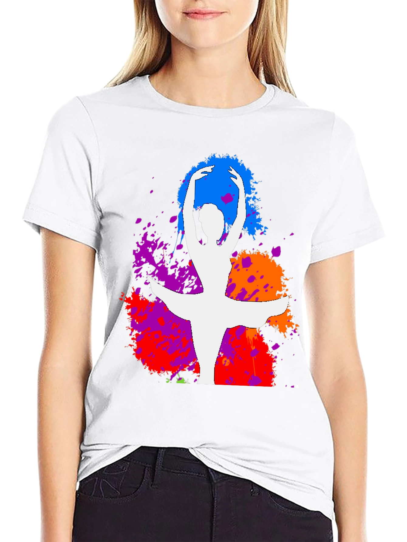Ballet Dancer Splatter Graphic Tee - Stylish Artistic Design